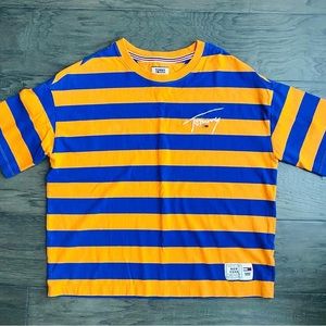 Tommy Jeans Signature Capsule Stripe logo- T-shirt Relaxed fit -Orange/ Blue